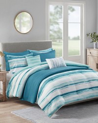 Marina 8 Piece Printed Seersucker Comforter and Quilt Set Collection Aqua Full Queen by   