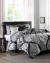 Vienna 7 Piece Cotton Printed Comforter Set Black Queen by   