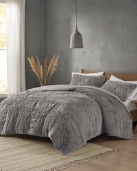 Blair Ruched Fur Down Alternative Comforter Set Grey Full Queen by   