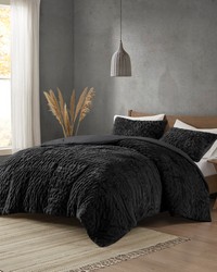 Blair Ruched Fur Down Alternative Comforter Set Black Full Queen by   