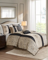 Donovan 7 Piece Jacquard Comforter Set with Throw Pillows Black Queen by   