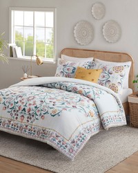 Gemma 4 Piece Floral Comforter Set with Throw Pillow White Multi Full Queen by   