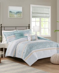 Caralie 5 Piece Seersucker Comforter Set with Throw Pillows Aqua Full Queen by   