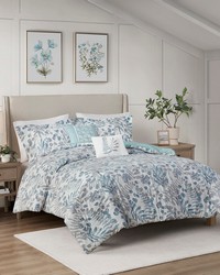 Bonnie 5 Piece Botanical Floral Seersucker Comforter Set Blue Full Queen by   