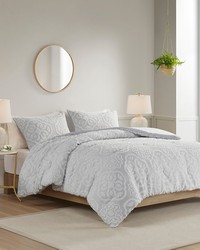 Everly 3 Piece Tufted Woven Medallion Comforter Set Grey White King by   