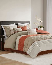 Greer 7 Piece Color Block Stripe Comforter Set with Throw Pillows Spice Queen by   