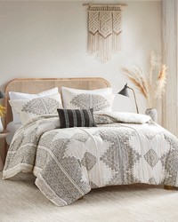 Ibiza 4 Piece Printed Comforter Set with Throw Pillow Black Ivory King by   