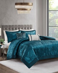 Lee 5 Piece Crinkle Velvet Comforter Set Teal Full Queen by   