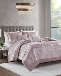 Lee 5 Piece Crinkle Velvet Comforter Set Blush Full Queen by   