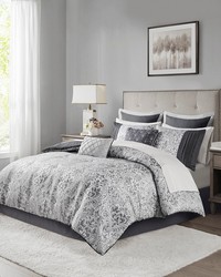 Emilia 12 Piece Jacquard Comforter Set with Bed Sheets Silver Queen by   