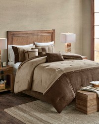 Boone 7 Piece Faux Suede Comforter Set Brown Queen by   