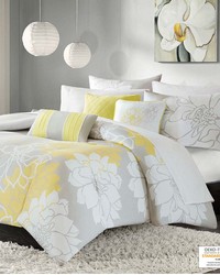 Lola 6 Piece Printed Duvet Cover Set Taupe Grey Yellow Full Queen by   