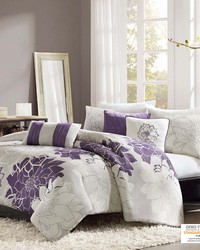 Lola 6 Piece Printed Duvet Cover Set Taupe Grey Purple Full Queen by   