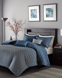 Biloxi 6 Piece Jaquard Duvet Cover Set Navy Full Queen by   