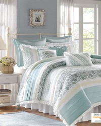 Dawn 9 Piece Cotton Percale Duvet Cover Set Aqua Queen by   