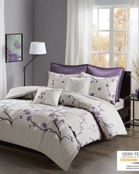 Holly 7 Piece Cotton Duvet Cover Set Purple Taupe Full Queen by   