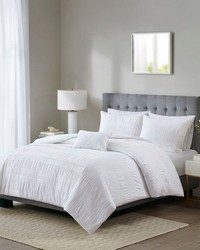 Nicolette 4 Piece Cotton Seersucker Duvet Cover Set White Full Queen by   