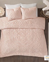 Laetitia 3Piece Tufted Cotton Chenille Medallion Duvet Cover Set Blush Full Queen by   