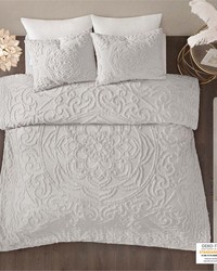 Laetitia 3Piece Tufted Cotton Chenille Medallion Duvet Cover Set Grey Full Queen by   