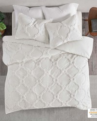 Pacey 3 Piece Tufted Cotton Chenille Geometric Duvet Cover Set OffWhite Full Queen by   