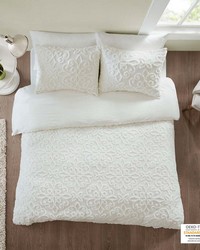 Sabrina 3 Piece Tufted Cotton Chenille Duvet Cover Set OffWhite Full Queen by   