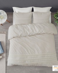 Amaya 3 Piece Cotton Seersucker Duvet Cover Set Ivory Full Queen by   