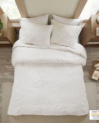 Bahari 3 Piece Tufted Cotton Chenille Palm Duvet Cover Set OffWhite Full Queen by   