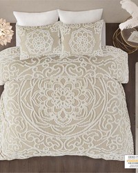 Laetitia 3 piece Tufted Cotton duvet cover set Taupe King by   