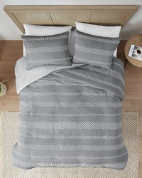 Drew 3 Piece Clipped Jacquard Duvet Cover Set Gray King by   