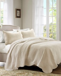 Tuscany 3 Piece Reversible Scalloped Edge Quilt Set Cream Full Queen by   