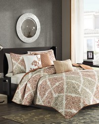 Claire 6 Piece Printed Quilt Set with Throw Pillows Multi Full Queen by   