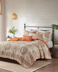 Tangiers 6 Piece Reversible Quilt Set with Throw Pillows Orange King by   