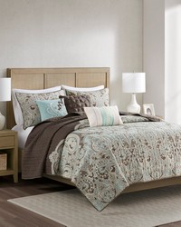 Geneva 6 Piece Printed Quilt Set with Throw Pillows Brown Full Queen by   