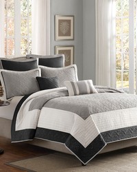 Attingham 7 Piece Quilt Set with Euro Shams and Throw Pillows Black Full Queen by   