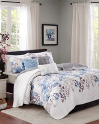 Luna 6 Piece Printed Quilt Set with Throw Pillows Blue Full Queen by   