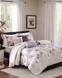 Luna 6 Piece Printed Quilt Set with Throw Pillows Taupe Full Queen by   