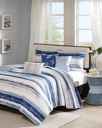 Marina 6 Piece Printed Quilt Set with Throw Pillows Blue King by   