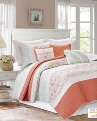 Dawn 6 Piece Cotton Percale Quilt Set with Throw Pillows Coral Full Queen by   