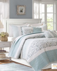 Dawn 6 Piece Cotton Percale Quilt Set with Throw Pillows Aqua Full Queen by   