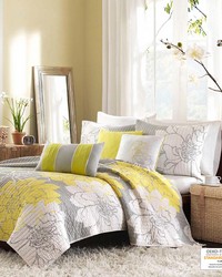 Lola 6 Piece Printed Cotton Quilt Set with Throw Pillows Taupe Grey Yellow Full Queen by   