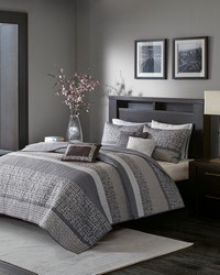 Rhapsody 6 Piece Reversible Jacquard Quilt Set with Throw Pillows Grey Taupe Full Queen by   