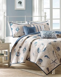 Bayside Brushed Microfiber Quilt Set with Throw Pillows Blue Full Queen by   