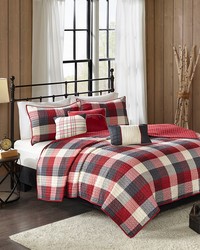 Ridge 6 Piece Printed Herringbone Quilt Set with Throw Pillows Red Full Queen by   