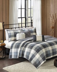 Ridge 6 Piece Printed Herringbone Quilt Set with Throw Pillows Grey Full Queen by   