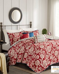 Lucy 6 Piece Reversible Cotton Twill Quilt Set with Throw Pillows Red Full Queen by   