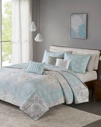 Lucinda 6 Piece Reversible Cotton Quilt Set with Throw Pillows Seafoam Full Queen by   