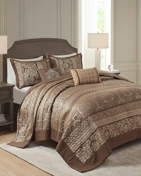 Bellagio 5 Piece Reversible Jacquard Bedspread Set Brown Gold Queen by   