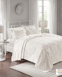 Sabrina 3 Piece Tufted Cotton Chenille Bedspread Set OffWhite Full Queen by   