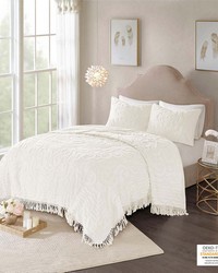 Laetitia Tufted Cotton Chenille Medallion Fringe Coverlet Mini Set OffWhite Full Queen by   