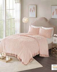 Laetitia Tufted Cotton Chenille Medallion Fringe Coverlet Mini Set Blush Full Queen by   